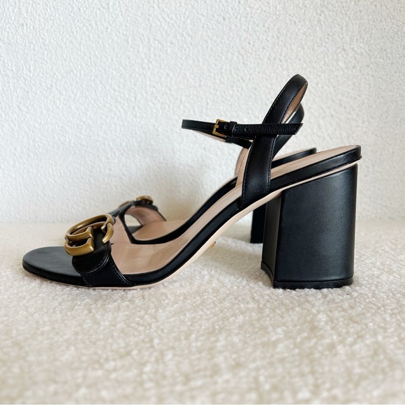 Gucci Marmont Black Leather Block Heel Sandals Size EU 37 - Picture 3 of 15